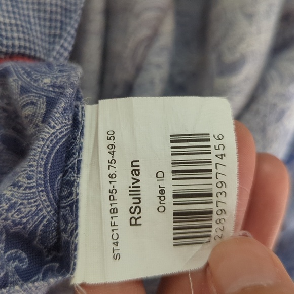 Men's Paisley Button Down Linen Shirt Blue XL bohemian coastal retro preppy - Picture 10 of 11